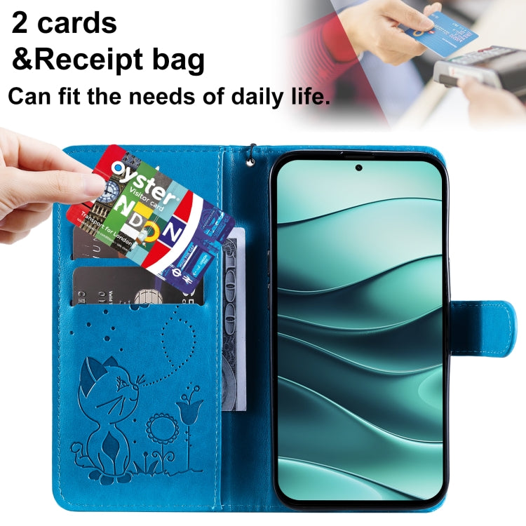 For Redmi Note 14 5G Cat and Bee Embossed Flip Leather Phone Case
