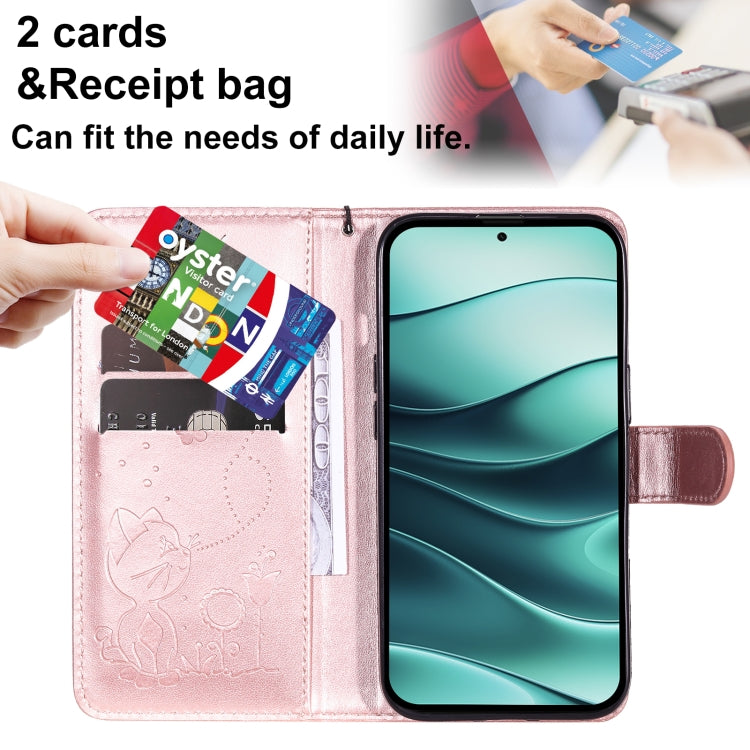 For Redmi Note 14 5G Cat and Bee Embossed Flip Leather Phone Case
