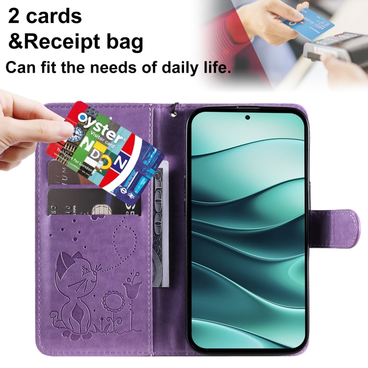 For Redmi Note 14 5G Cat and Bee Embossed Flip Leather Phone Case