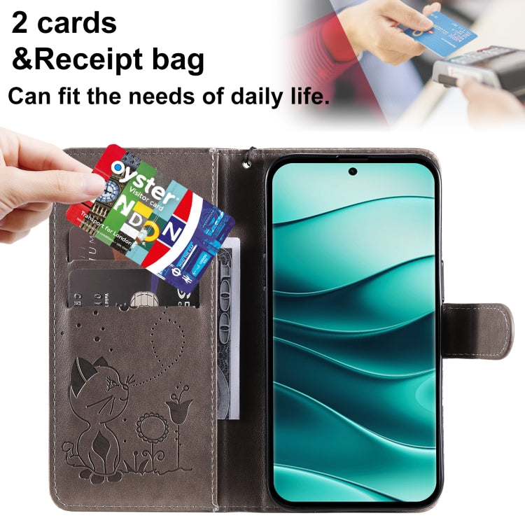 For Redmi Note 14 Pro / 14 Pro+ 5G Cat and Bee Embossed Flip Leather Phone Case