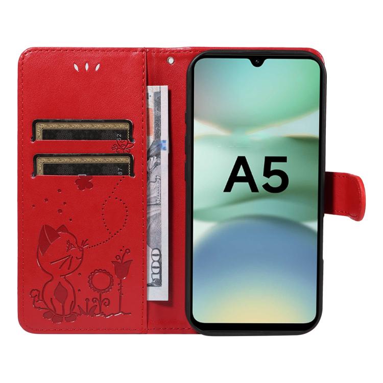 For Redmi A5 4G 173.3mm Cat and Bee Embossed Flip Leather Phone Case