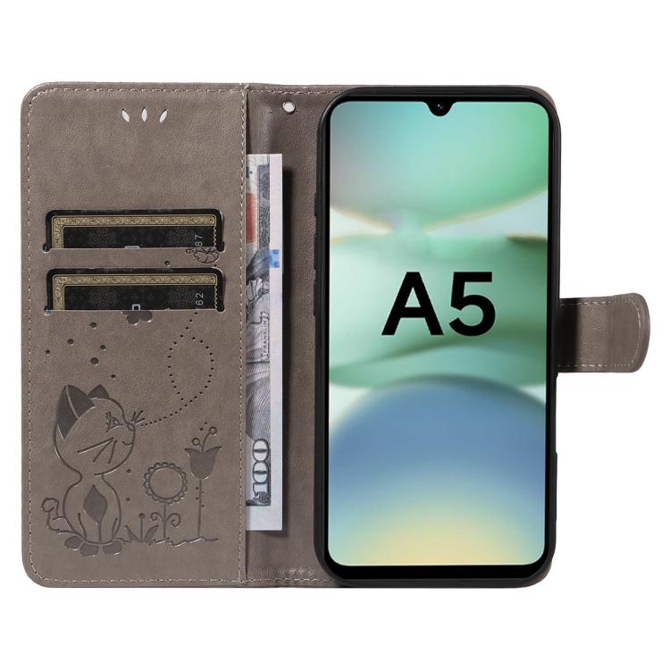 For Redmi A5 4G 173.3mm Cat and Bee Embossed Flip Leather Phone Case