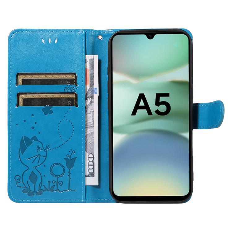 For Redmi A5 4G 173.3mm Cat and Bee Embossed Flip Leather Phone Case