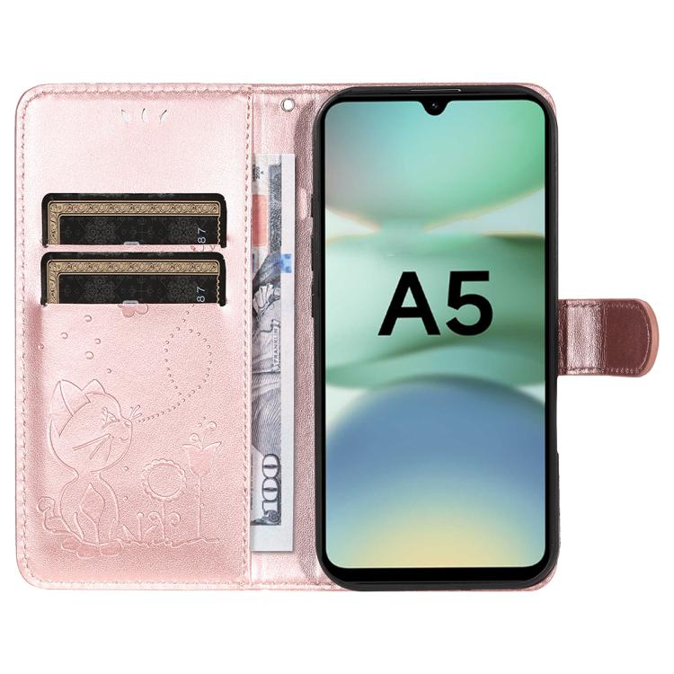 For Redmi A5 4G 173.3mm Cat and Bee Embossed Flip Leather Phone Case