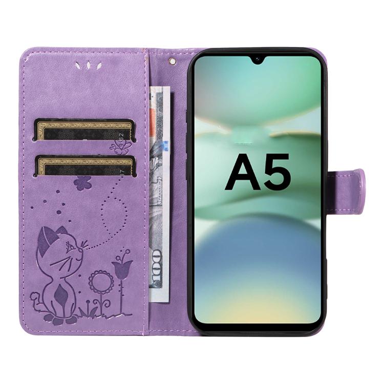 For Redmi A5 4G 173.3mm Cat and Bee Embossed Flip Leather Phone Case