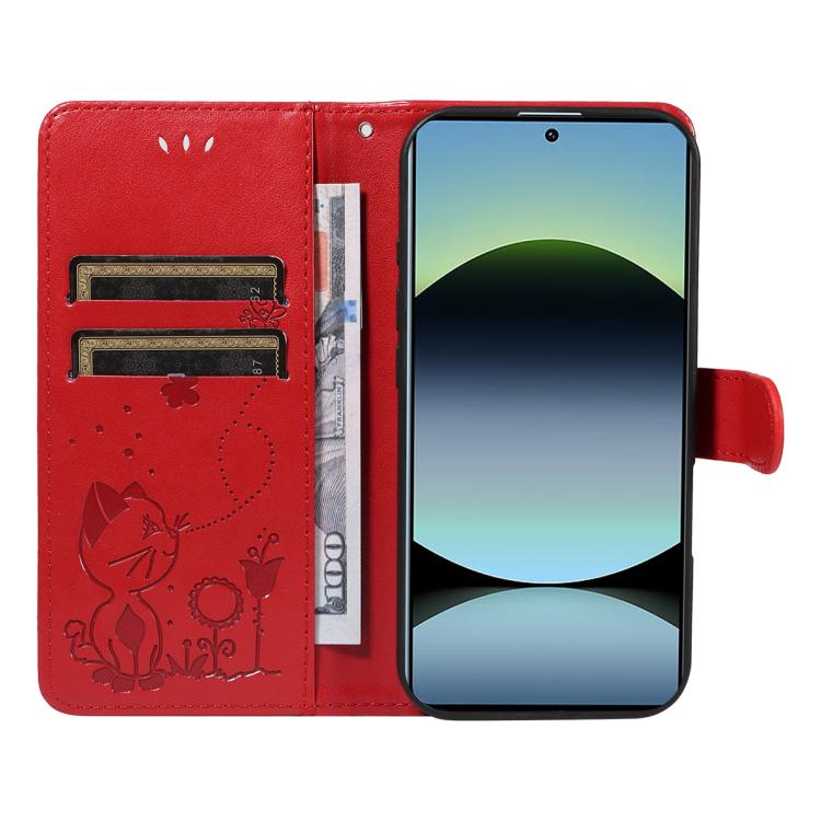 For Redmi Note 14S 4G / Note 13 Pro 4G Cat and Bee Embossed Flip Leather Phone Case