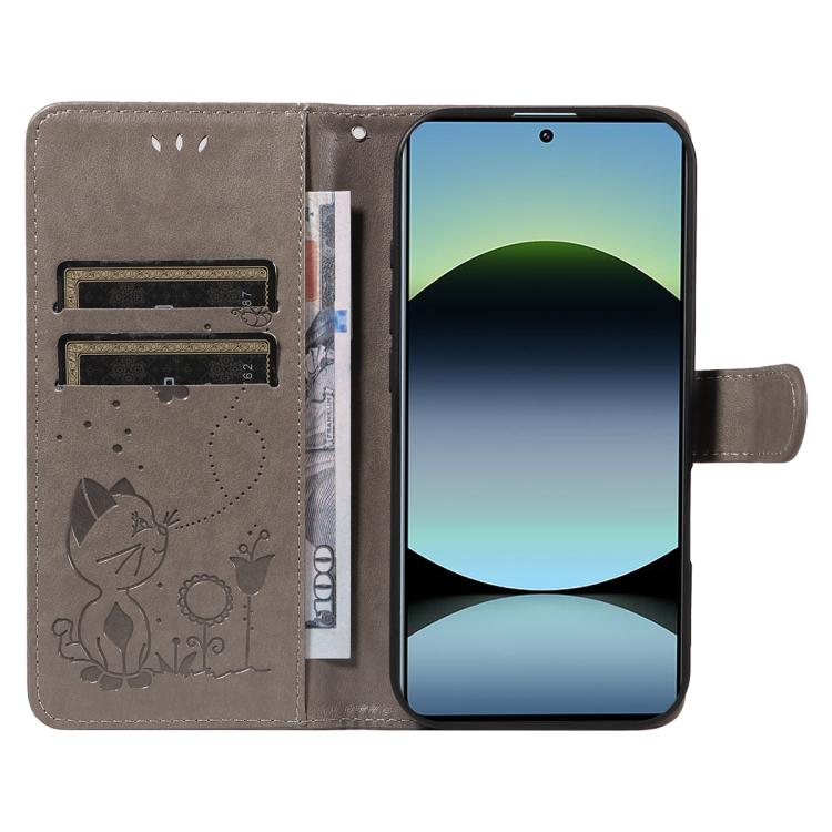 For Redmi Note 14S 4G / Note 13 Pro 4G Cat and Bee Embossed Flip Leather Phone Case
