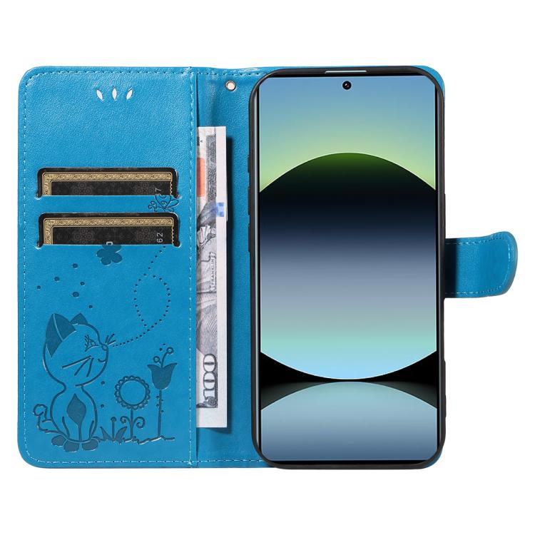 For Redmi Note 14S 4G / Note 13 Pro 4G Cat and Bee Embossed Flip Leather Phone Case