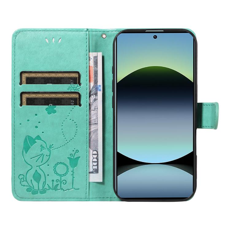 For Redmi Note 14S 4G / Note 13 Pro 4G Cat and Bee Embossed Flip Leather Phone Case