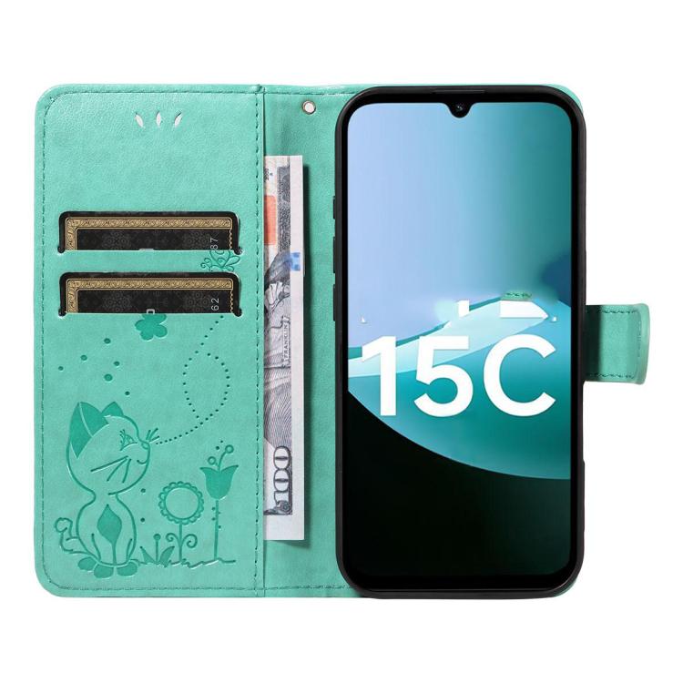 For Redmi 15C 5G / 4G EU 173mm Cat and Bee Embossed Flip Leather Phone Case