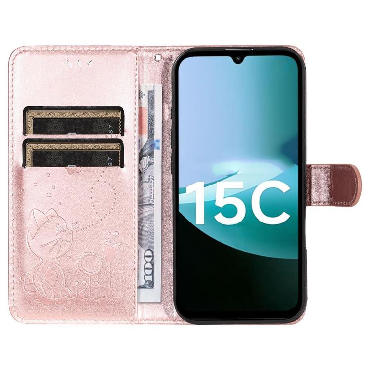 For Redmi 15C 5G / 4G EU 173mm Cat and Bee Embossed Flip Leather Phone Case