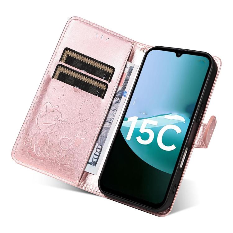 For Redmi 15C 5G / 4G EU 173mm Cat and Bee Embossed Flip Leather Phone Case