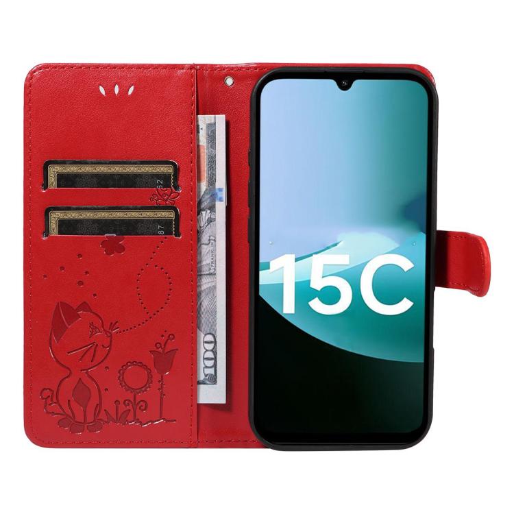 For Redmi 15C 5G / 4G Global 171mm Cat and Bee Embossed Flip Leather Phone Case