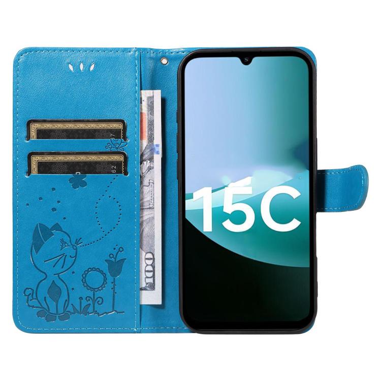 For Redmi 15C 5G / 4G Global 171mm Cat and Bee Embossed Flip Leather Phone Case