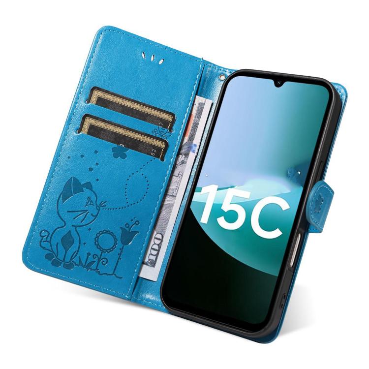 For Redmi 15C 5G / 4G Global 171mm Cat and Bee Embossed Flip Leather Phone Case