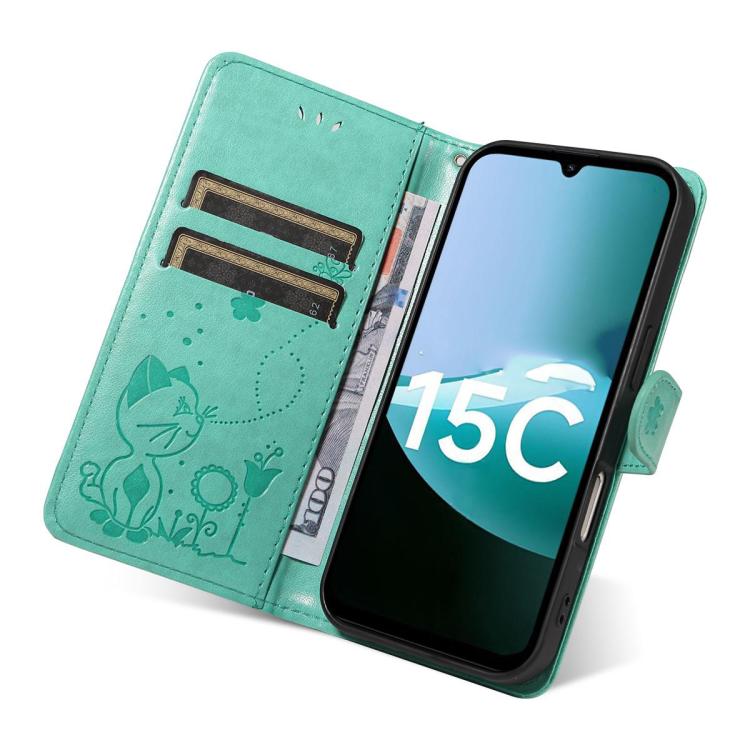 For Redmi 15C 5G / 4G Global 171mm Cat and Bee Embossed Flip Leather Phone Case