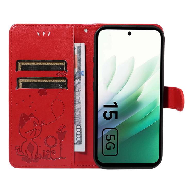For Redmi 15 5G / 4G EU 171mm Cat and Bee Embossed Flip Leather Phone Case