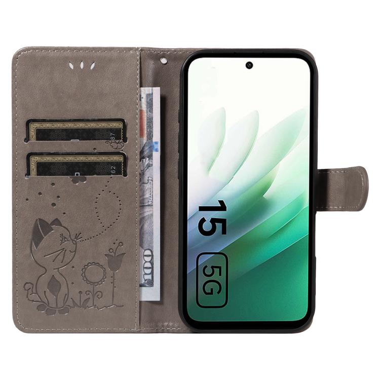 For Redmi 15 5G / 4G EU 171mm Cat and Bee Embossed Flip Leather Phone Case