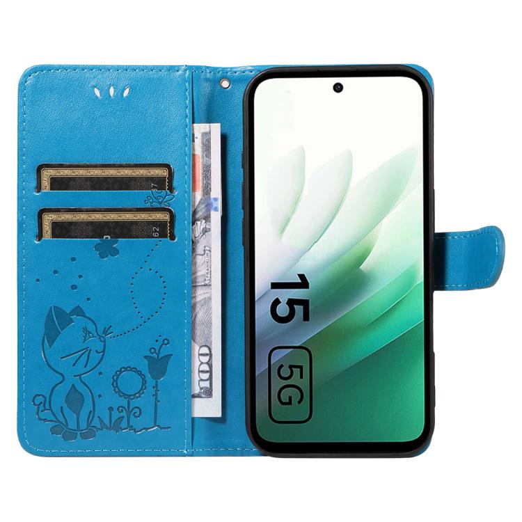 For Redmi 15 5G / 4G EU 171mm Cat and Bee Embossed Flip Leather Phone Case