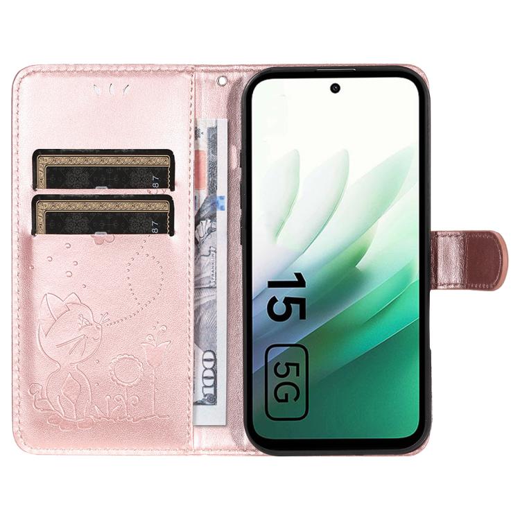 For Redmi 15 5G / 4G EU 171mm Cat and Bee Embossed Flip Leather Phone Case