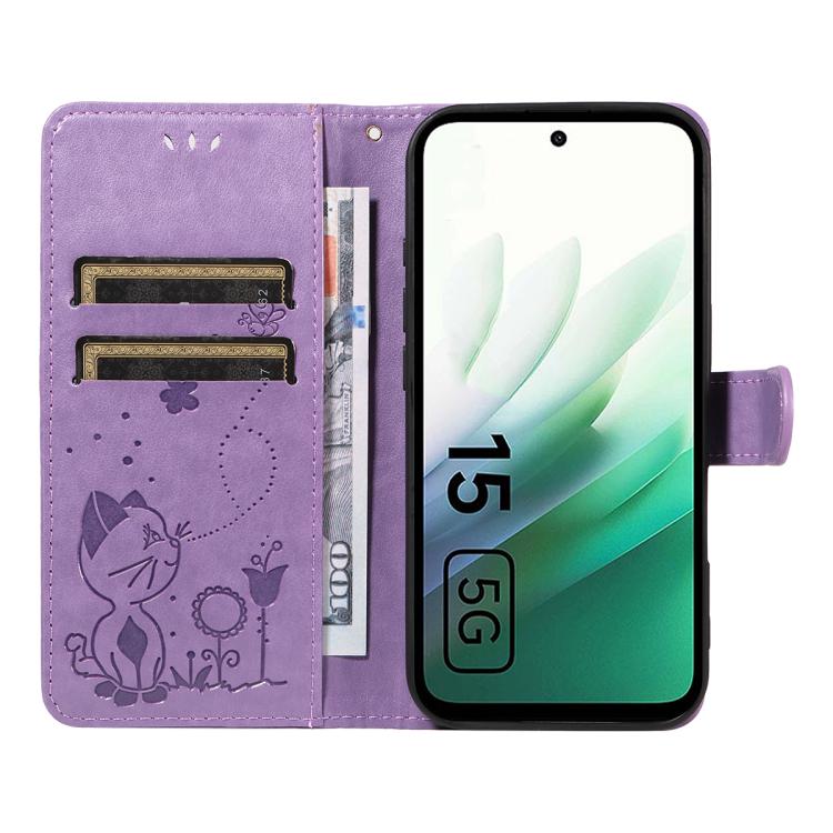 For Redmi 15 5G / 4G EU 171mm Cat and Bee Embossed Flip Leather Phone Case