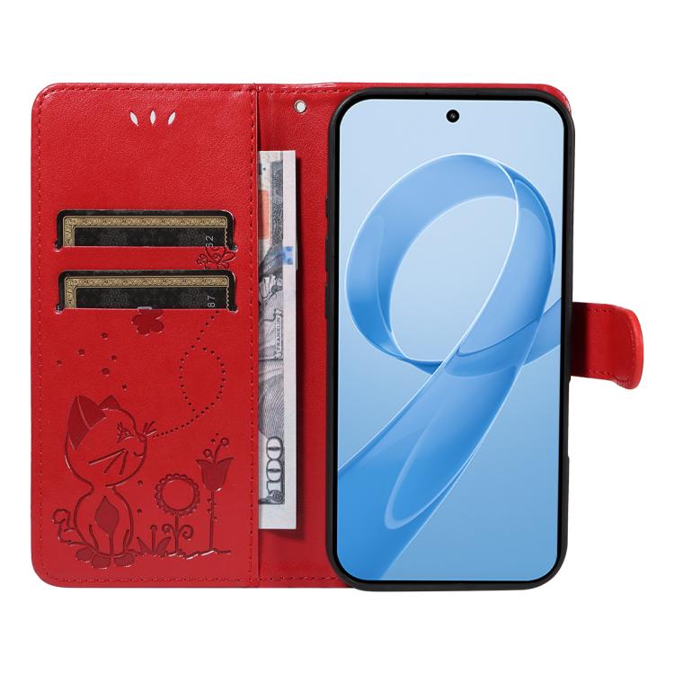 For Redmi K90 / Poco F8 Pro Cat and Bee Embossed Flip Leather Phone Case