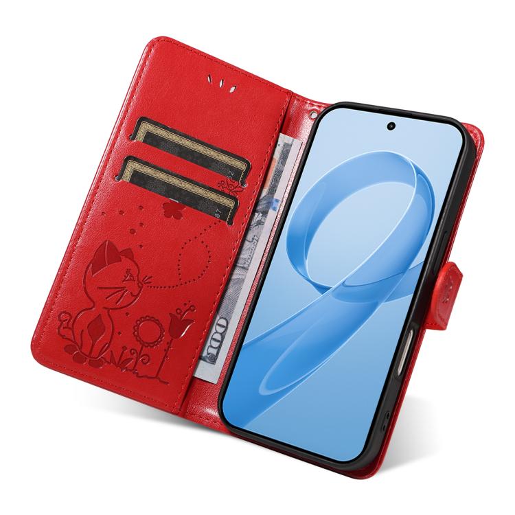 For Redmi K90 / Poco F8 Pro Cat and Bee Embossed Flip Leather Phone Case