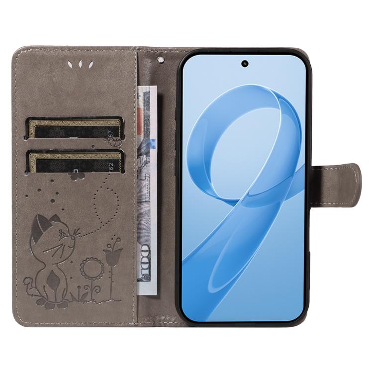 For Redmi K90 / Poco F8 Pro Cat and Bee Embossed Flip Leather Phone Case