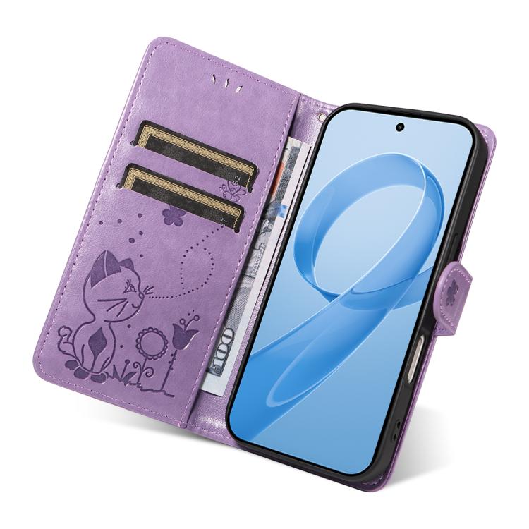For Redmi K90 / Poco F8 Pro Cat and Bee Embossed Flip Leather Phone Case
