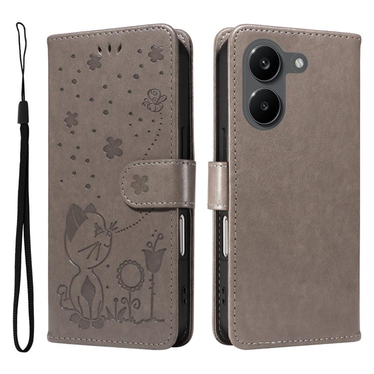 For Redmi Turbo 5 / Poco X8 Pro 5G Cat and Bee Embossed Flip Leather Phone Case