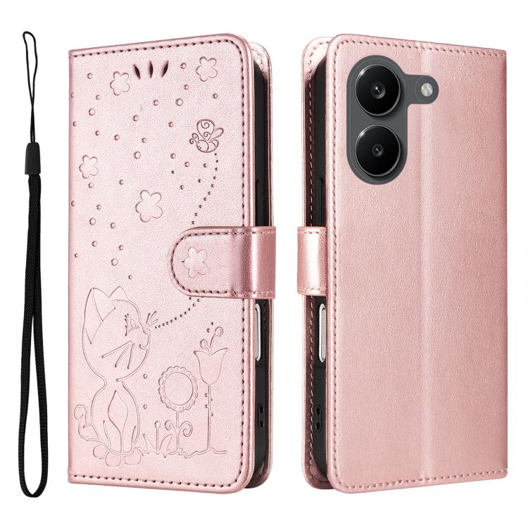 For Redmi Turbo 5 / Poco X8 Pro 5G Cat and Bee Embossed Flip Leather Phone Case
