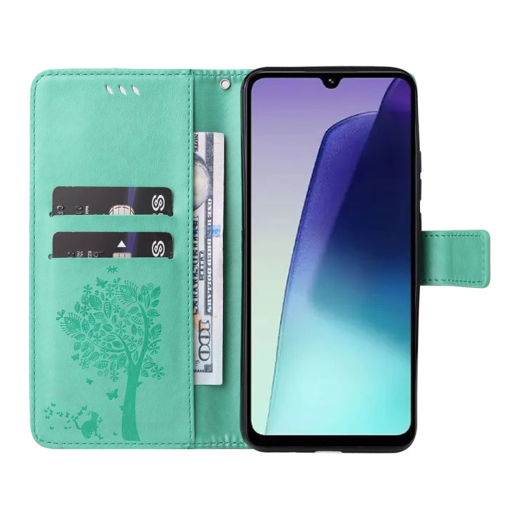 For Redmi 14C 4G Global Tree & Cat Embossed Pattern Flip Leather Phone Case