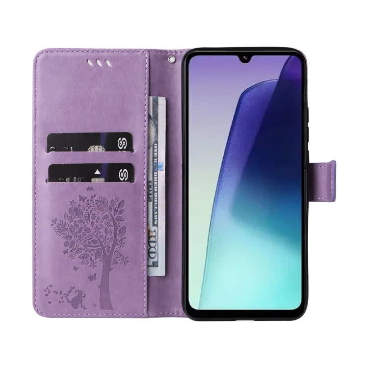 For Redmi 14C 4G Global Tree & Cat Embossed Pattern Flip Leather Phone Case