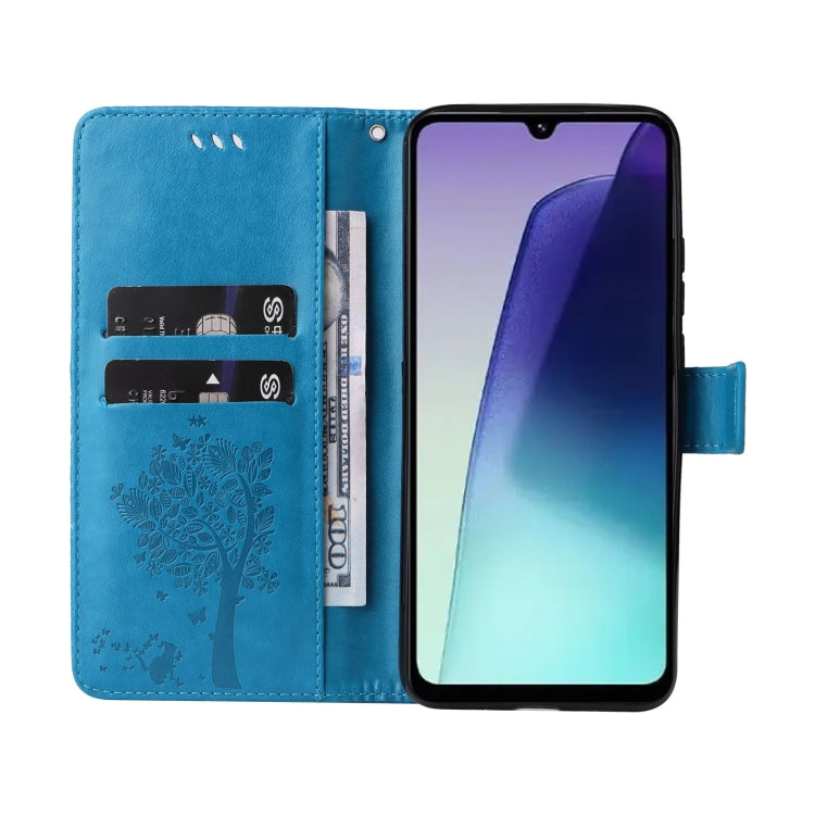 For Redmi 14C 4G Global Tree & Cat Embossed Pattern Flip Leather Phone Case