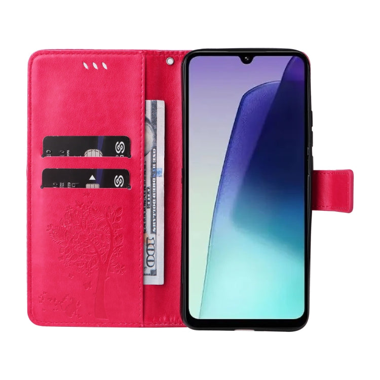 For Redmi 14C 4G Global Tree & Cat Embossed Pattern Flip Leather Phone Case