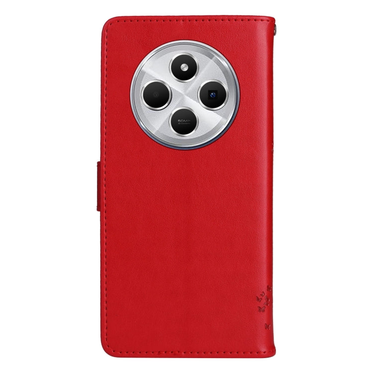 For Redmi 14C 4G Global Tree & Cat Embossed Pattern Flip Leather Phone Case