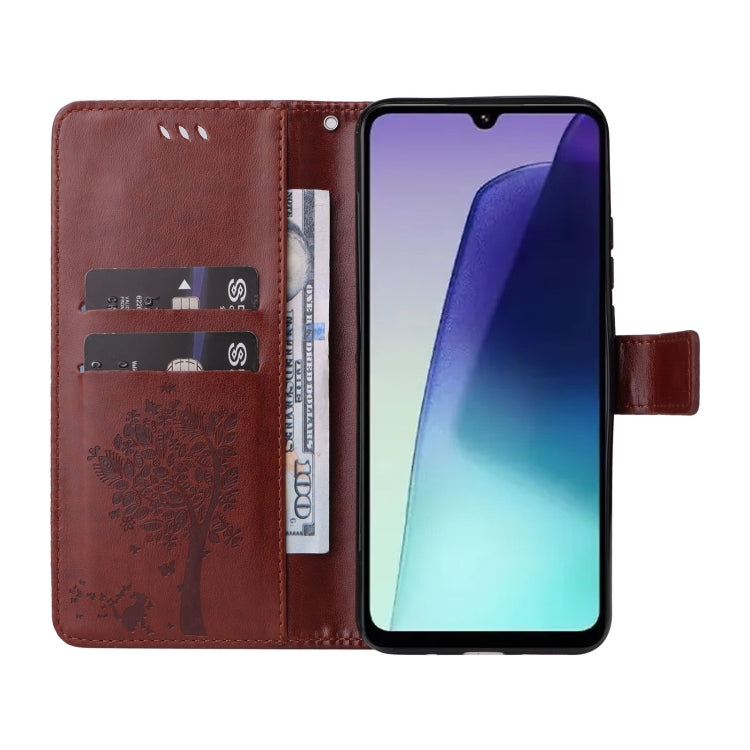 For Redmi 14C 4G Global Tree & Cat Embossed Pattern Flip Leather Phone Case