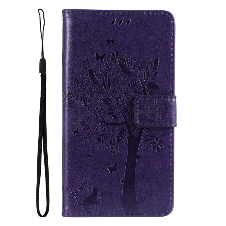 For Redmi 14C 4G Global Tree & Cat Embossed Pattern Flip Leather Phone Case