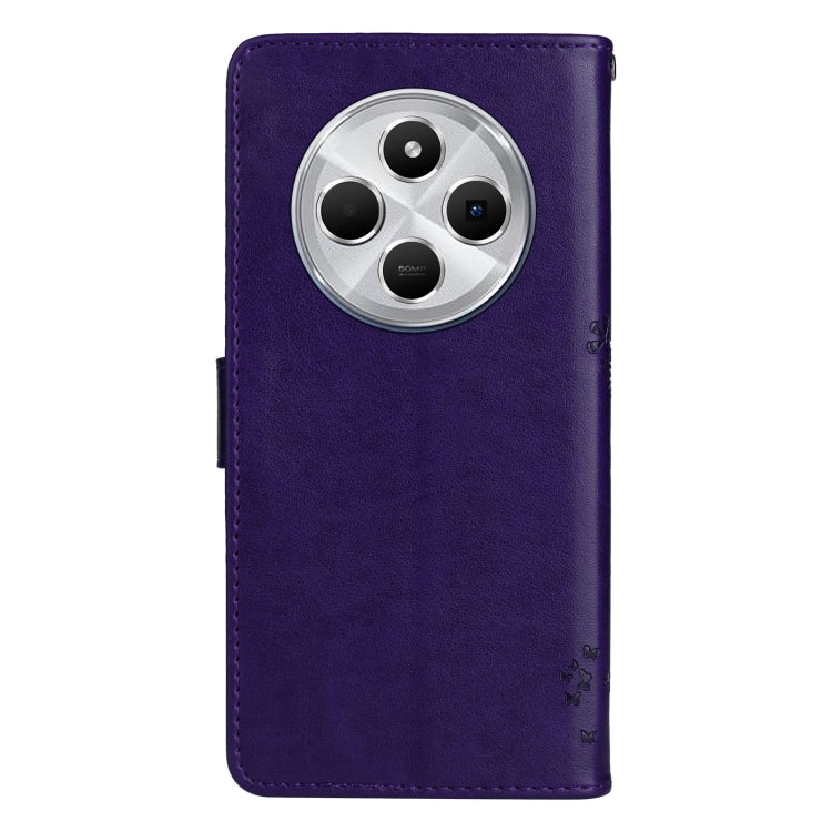 For Redmi 14C 4G Global Tree & Cat Embossed Pattern Flip Leather Phone Case