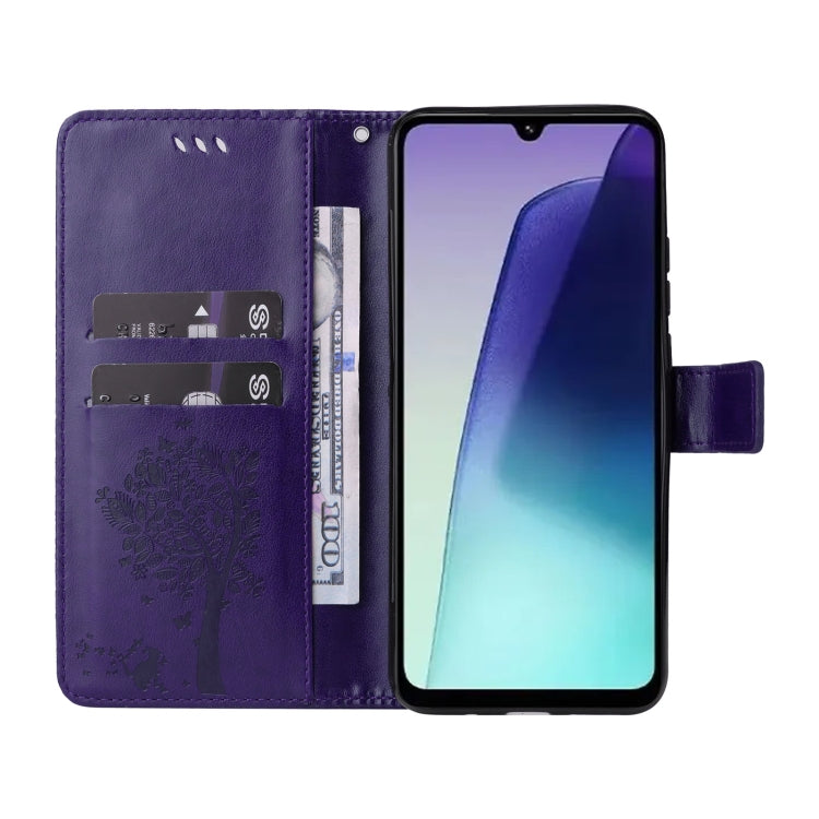 For Redmi 14C 4G Global Tree & Cat Embossed Pattern Flip Leather Phone Case