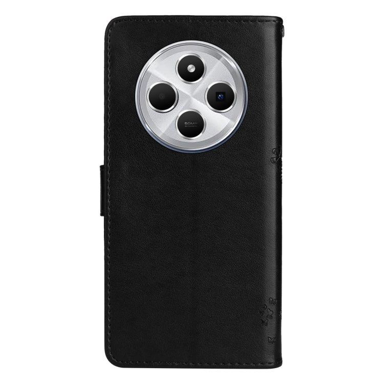 For Redmi 14C 4G Global Tree & Cat Embossed Pattern Flip Leather Phone Case