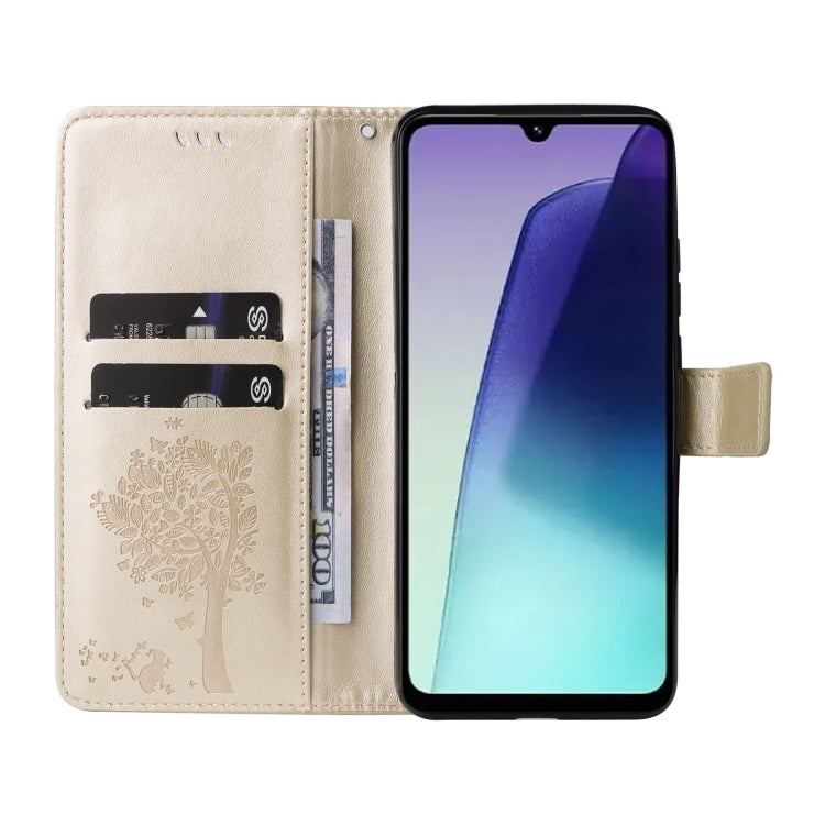 For Redmi 14C 4G Global Tree & Cat Embossed Pattern Flip Leather Phone Case
