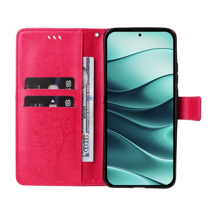 For Redmi Note 14 5G Tree & Cat Embossed Pattern Flip Leather Phone Case
