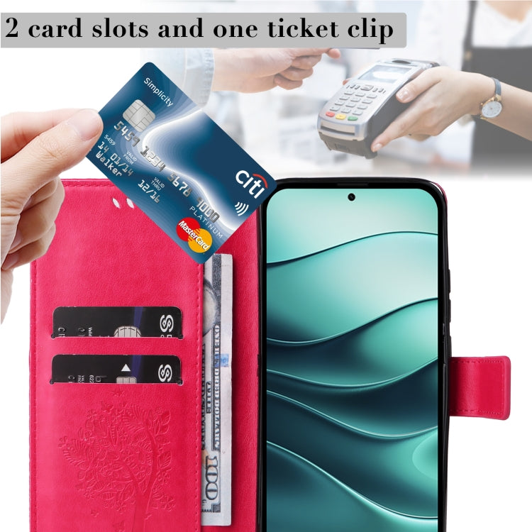 For Redmi Note 14 5G Tree & Cat Embossed Pattern Flip Leather Phone Case