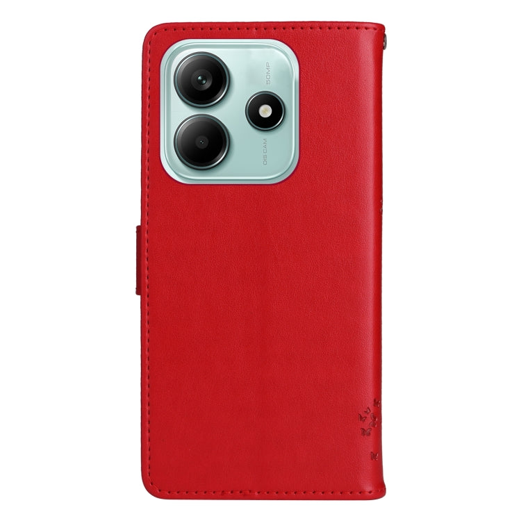 For Redmi Note 14 5G Tree & Cat Embossed Pattern Flip Leather Phone Case