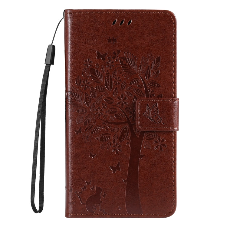 For Redmi Note 14 5G Tree & Cat Embossed Pattern Flip Leather Phone Case