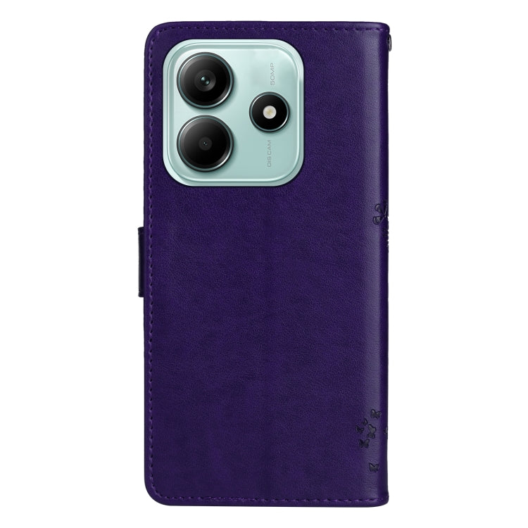 For Redmi Note 14 5G Tree & Cat Embossed Pattern Flip Leather Phone Case
