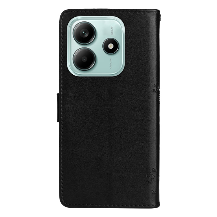 For Redmi Note 14 5G Tree & Cat Embossed Pattern Flip Leather Phone Case