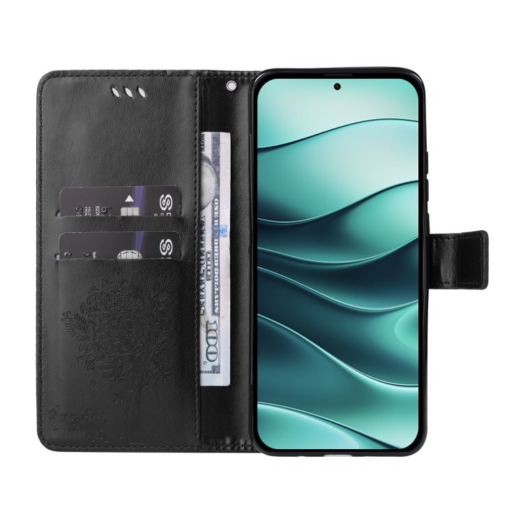 For Redmi Note 14 5G Tree & Cat Embossed Pattern Flip Leather Phone Case