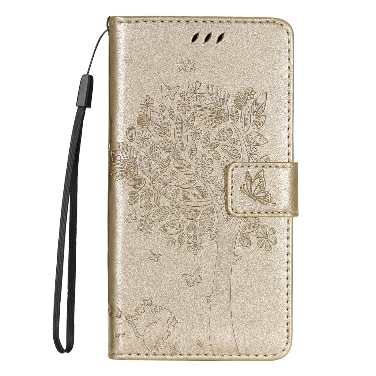For Redmi Note 14 5G Tree & Cat Embossed Pattern Flip Leather Phone Case